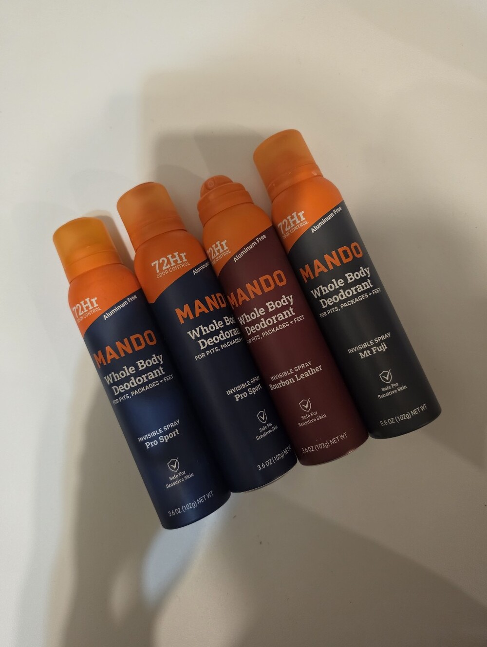 New Mens Mando Whole Body Spray Deodorant Bourbon Leather Mt Fiji Sport Spray x4